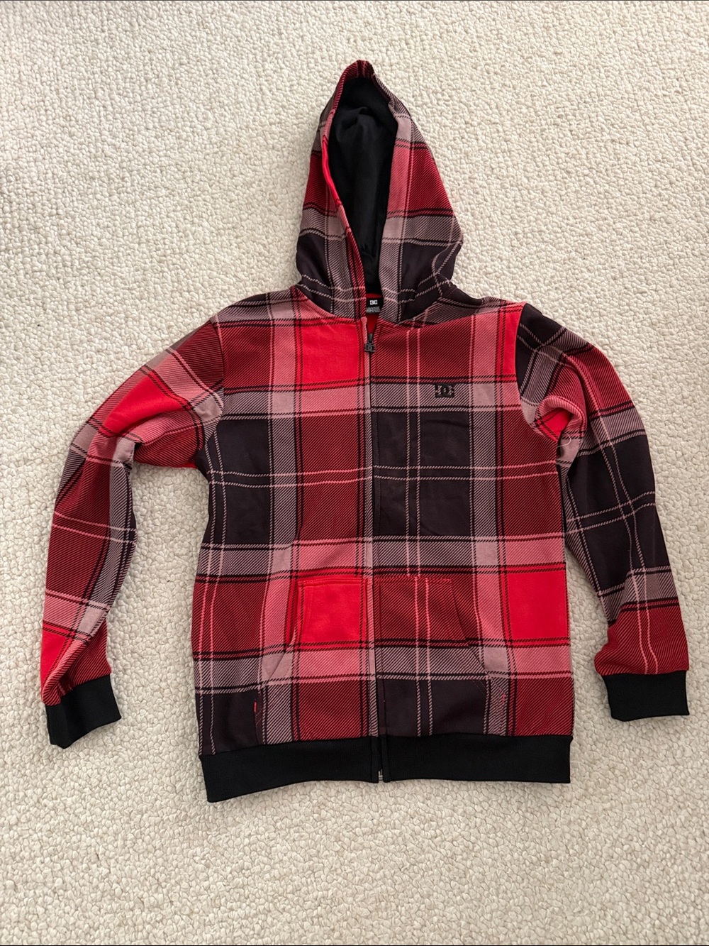 NWT DC Junior’s Large Red Plaid Zip-Up Hoodie